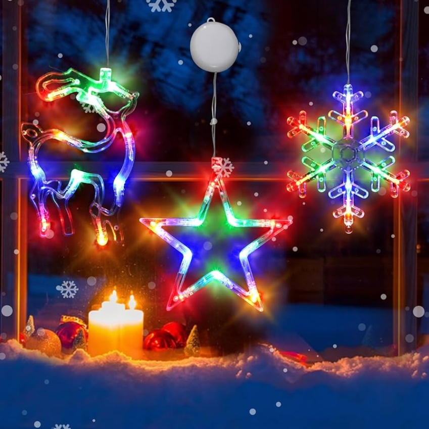 battery powered christmas window decorations Bulan 4 Christmas Decorations, Pcs Christmas Window Lights Battery Powered  Christmas Window Decorations Snowflake & Star & Elk Shaped with Suction Cup  for
