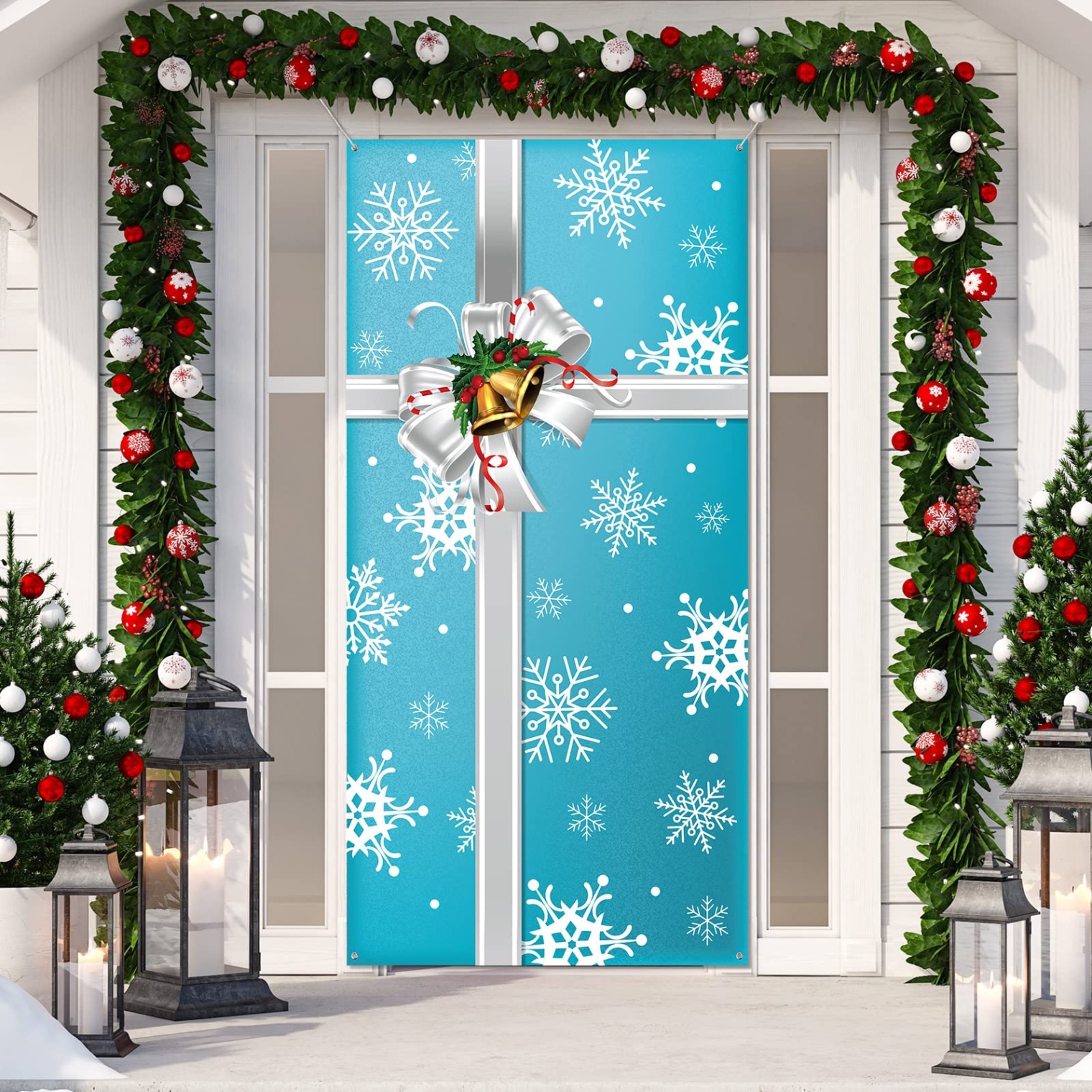 christmas door decoration ideas Niche Utama Home Tiamon Christmas Door Cover Xmas Door Decorations Christmas Gift Box  Present Door Cover Winter Holiday Door Cover Sign Christmas Hanging  Ornaments for